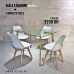 TABLE A MANGER RECTANGULAIRE EN VERRE (L) 120*80 + 4CHAISES PERLA