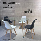 TABLE A MANGER RECTANGULAIRE EN VERRE (L) 120*80 + 4CHAISES PERLA