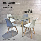 TABLE A MANGER RECTANGULAIRE EN VERRE (L) 120*80 + 4CHAISES PERLA