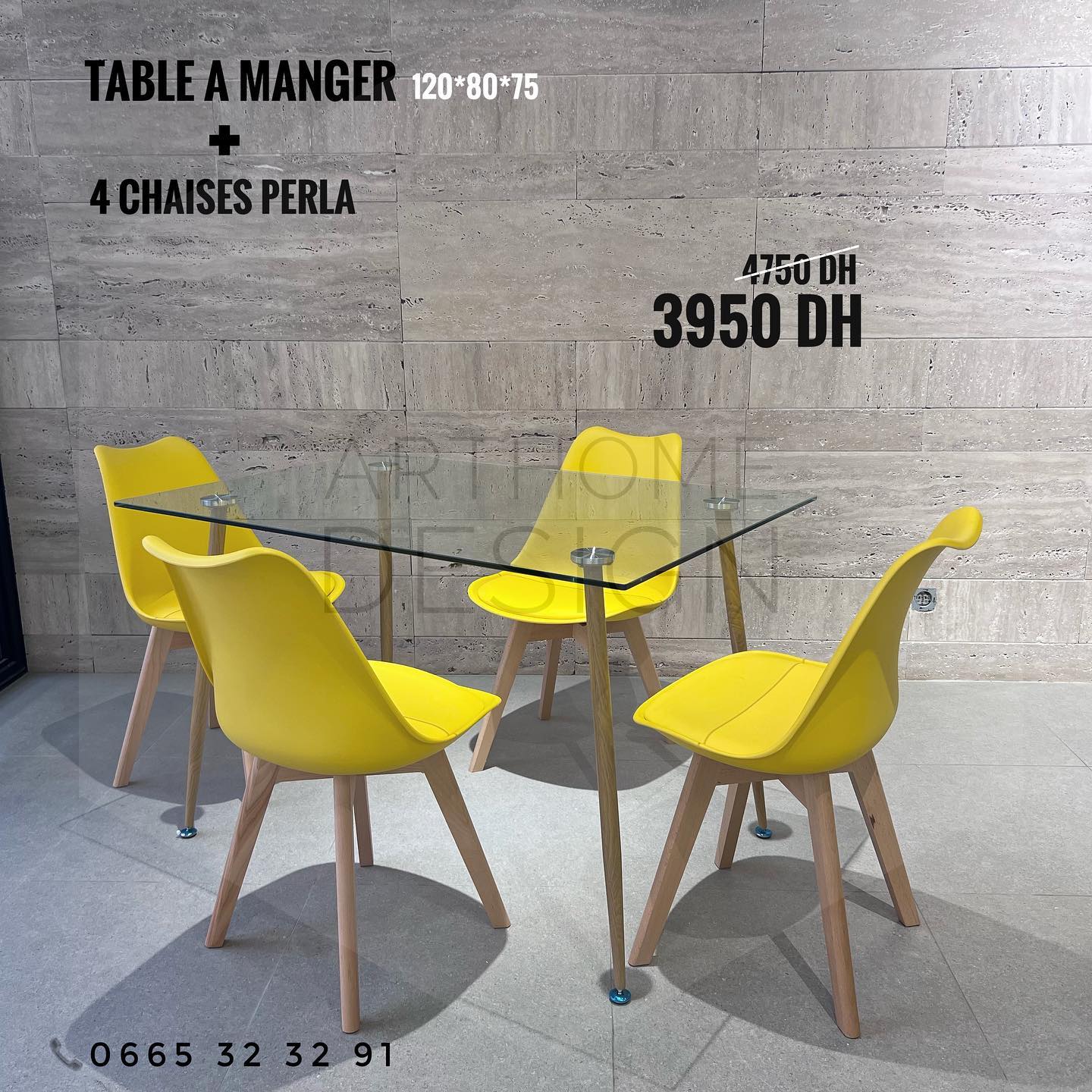 TABLE A MANGER RECTANGULAIRE EN VERRE 120*80 + 4CHAISES PERLA