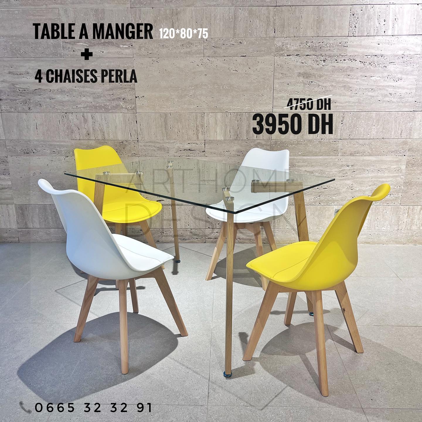 TABLE A MANGER RECTANGULAIRE EN VERRE (L) 120*80 + 4CHAISES PERLA