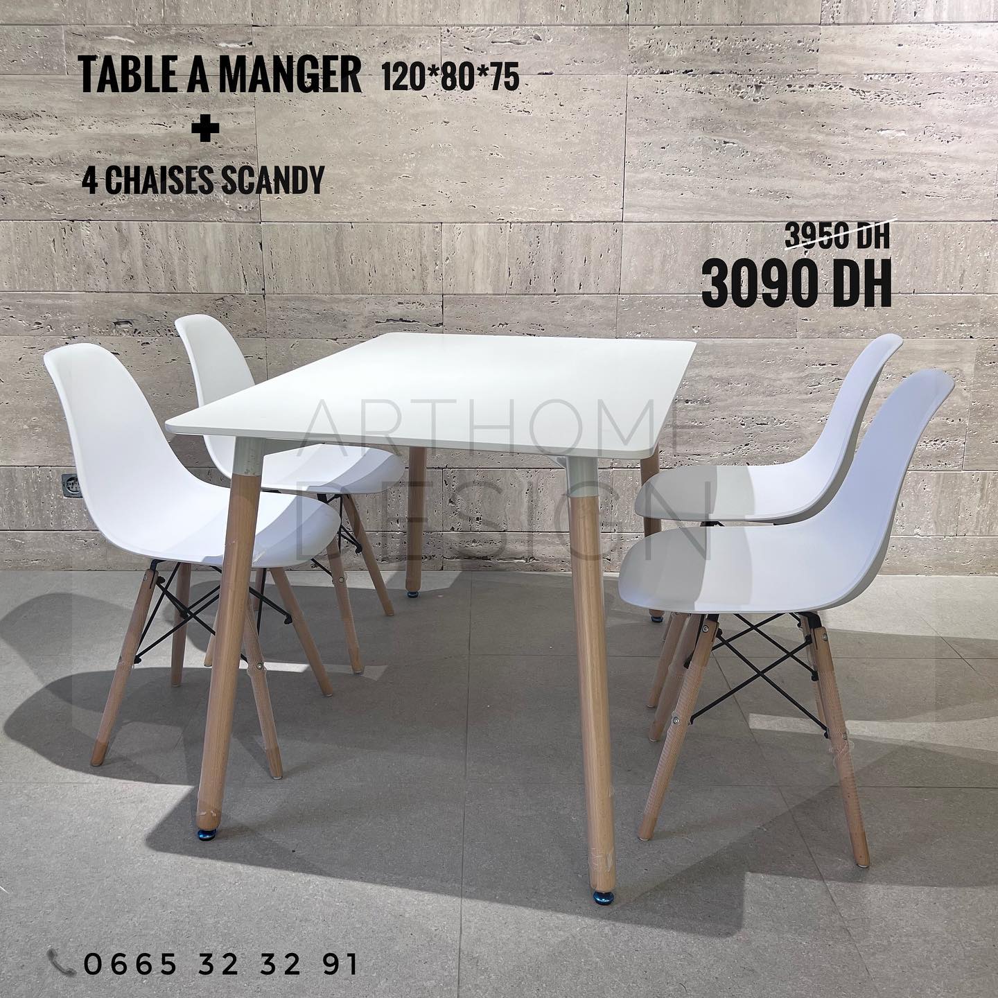 TABLE A MANGER 120CM + 4 CHAISES SCANDY