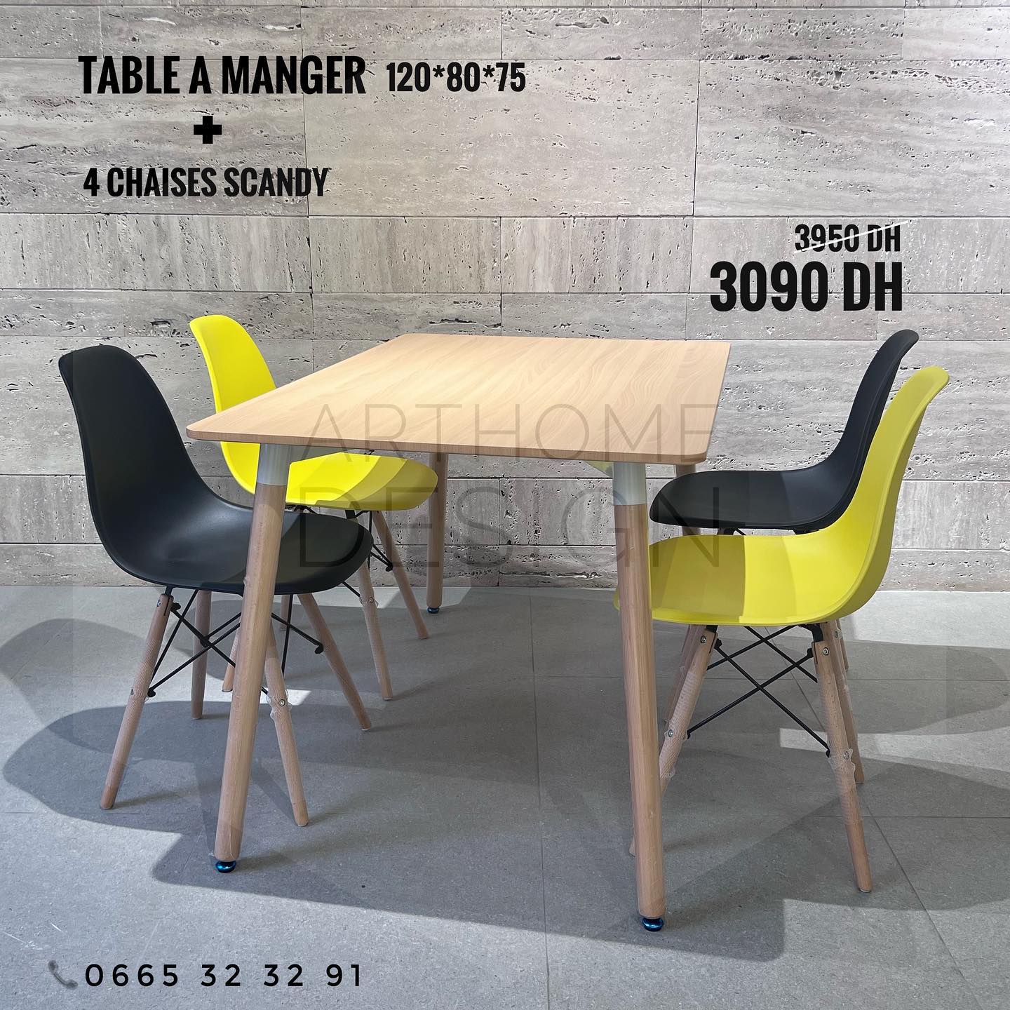 TABLE A MANGER 120CM + 4 CHAISES SCANDY