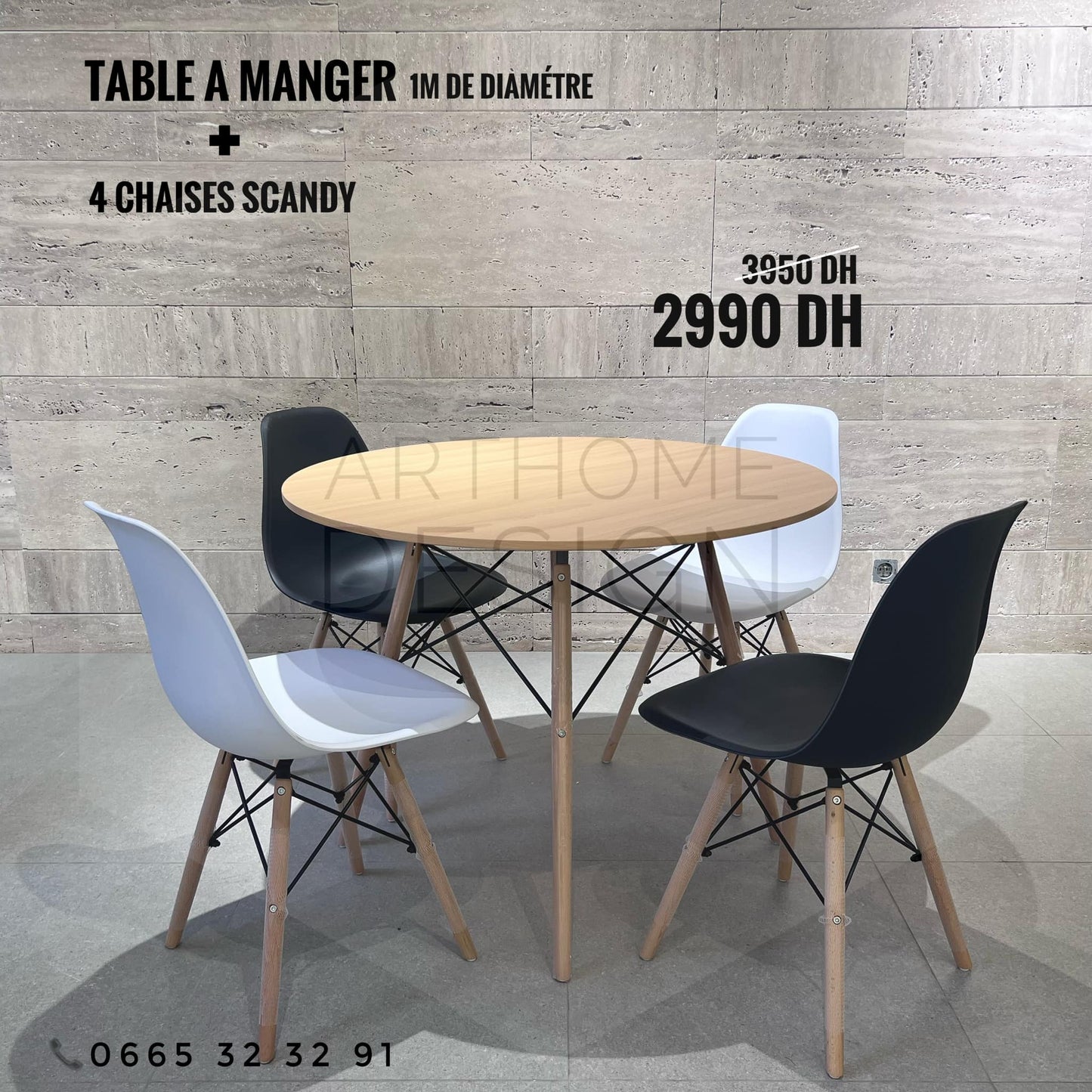 TABLE A MANGER 1M + 4 CHAISES SCANDY