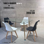 TABLE A MANGER RECTANGULAIRE EN VERRE 120*80 + 4CHAISES PERLA