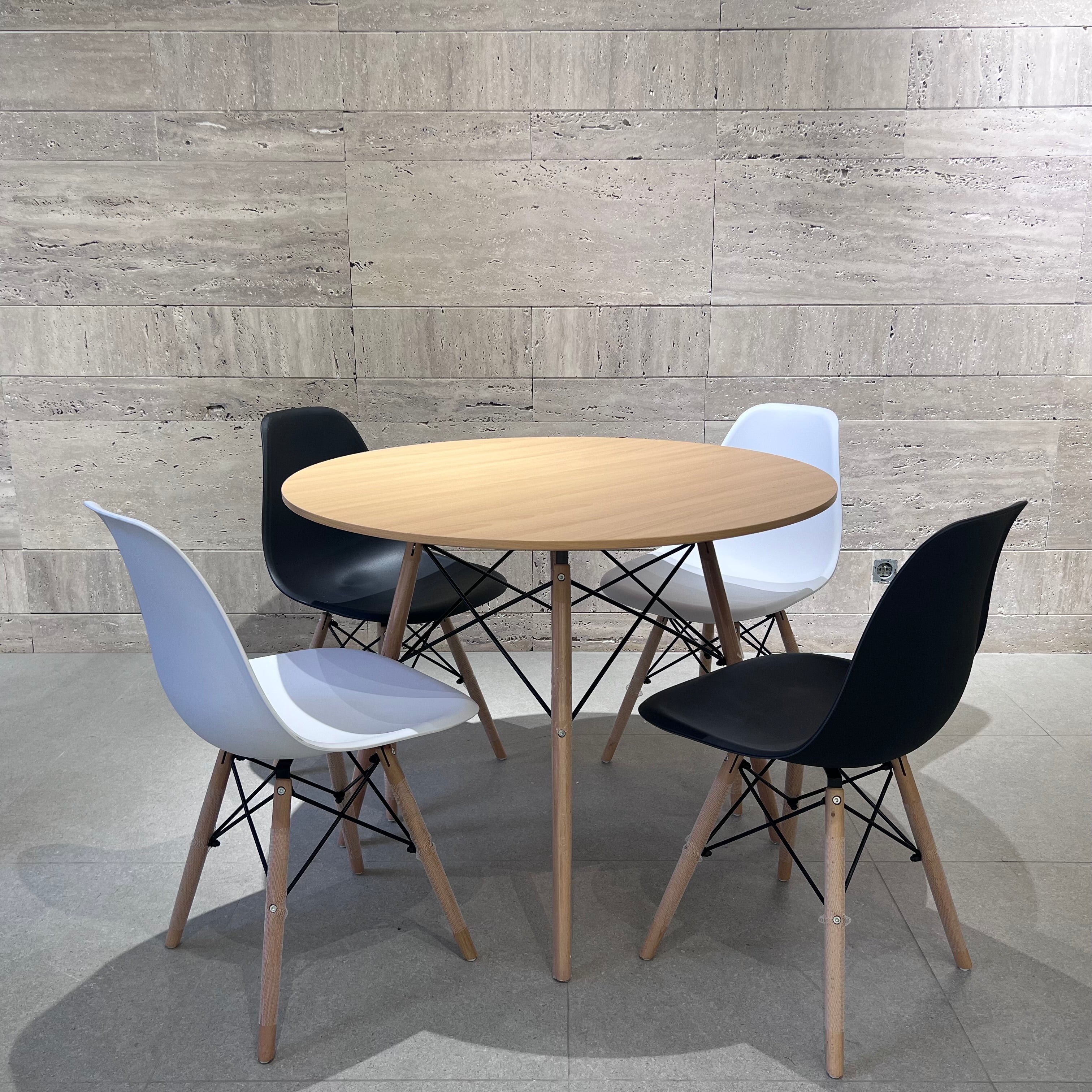 TABLE A MANGER RONDE 1M + 4 CHAISES SCANDY ( couleurs au choix )