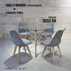 TABLA A MANGER 1M EN VERRE +4 CHAISES PERLA