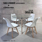 TABLA A MANGER 1M EN VERRE +4 CHAISES PERLA