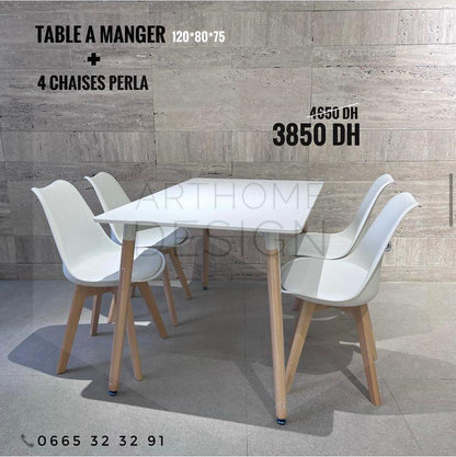 TABLE A MANGER 120*80 CM AVEC 4 CHAISES PERLA