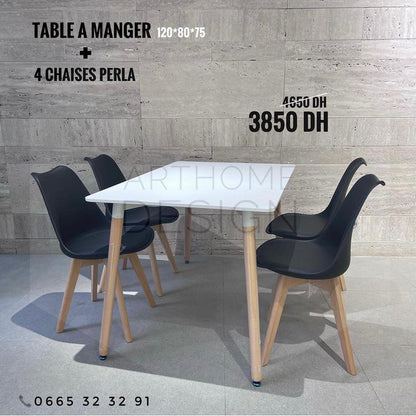 TABLE A MANGER 120*80 CM AVEC 4 CHAISES PERLA