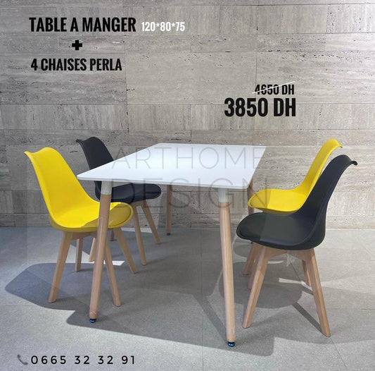 TABLE A MANGER 120*80 CM AVEC 4 CHAISES PERLA