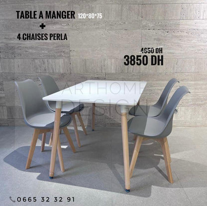 TABLE A MANGER 120*80 CM AVEC 4 CHAISES PERLA