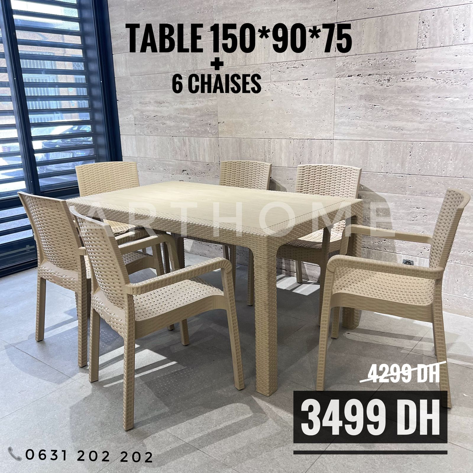 TABLE ROME 6 CHAISES