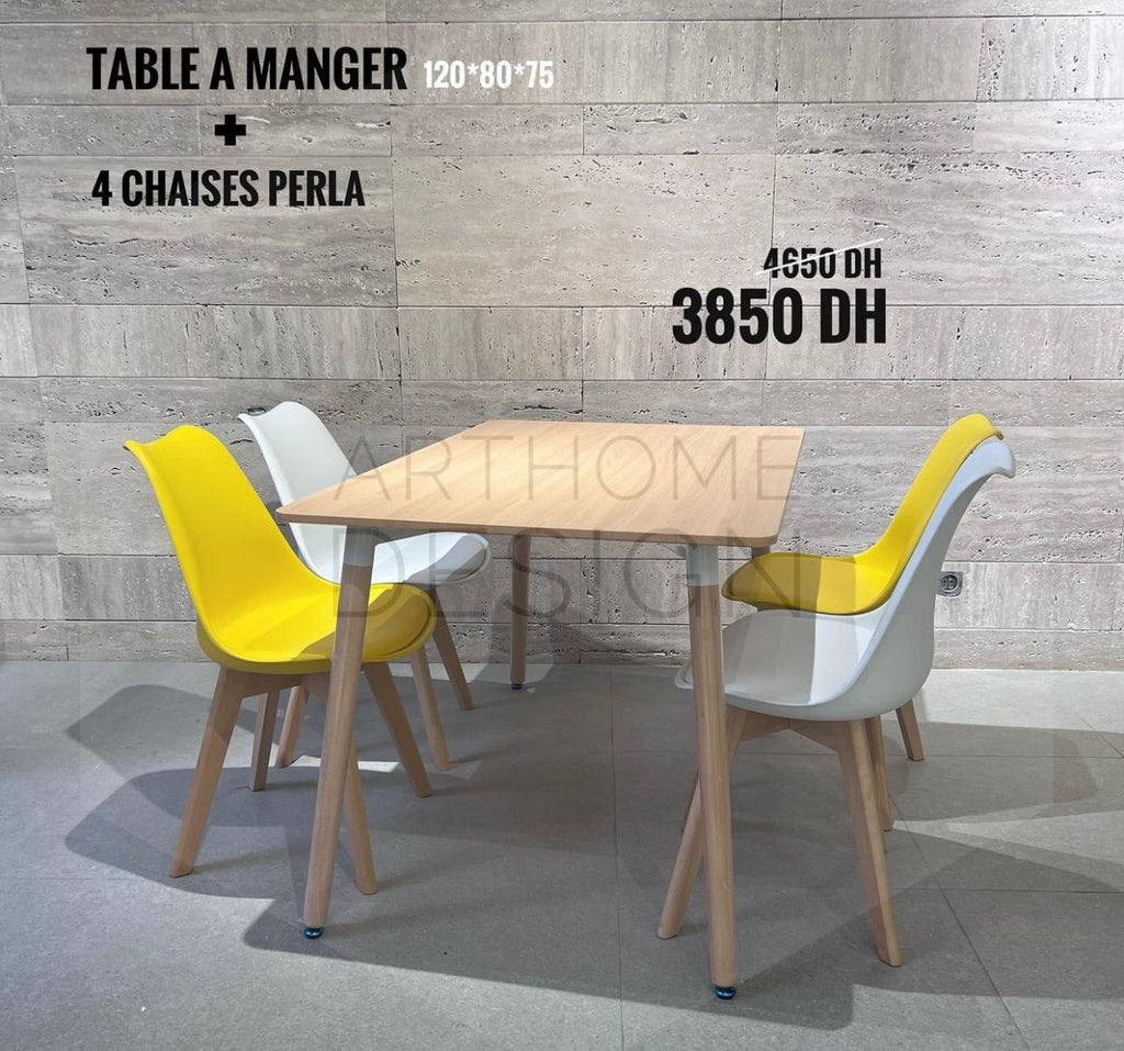 TABLE A MANGER 120*80 CM AVEC 4 CHAISES PERLA