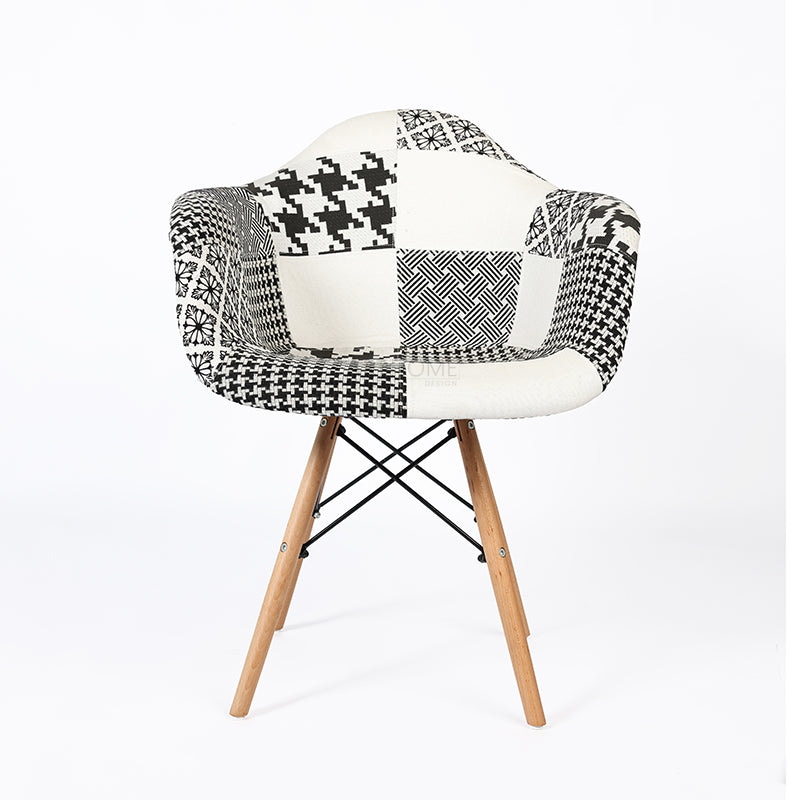 PRADO PATCHWORK NOIR & BLANC - chaise scandinave avec accoudoirs