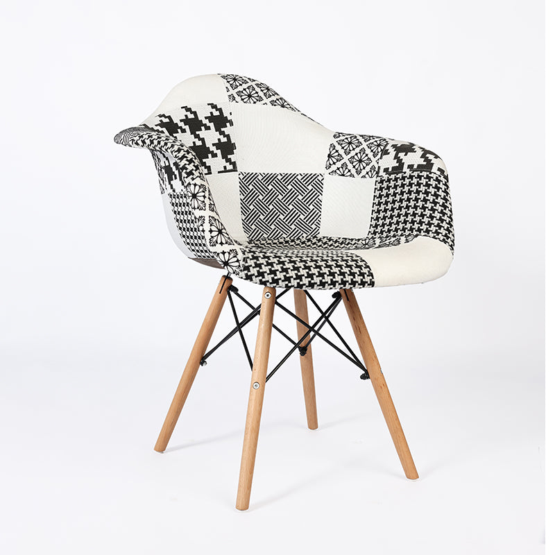 PRADO PATCHWORK NOIR & BLANC - chaise scandinave avec accoudoirs